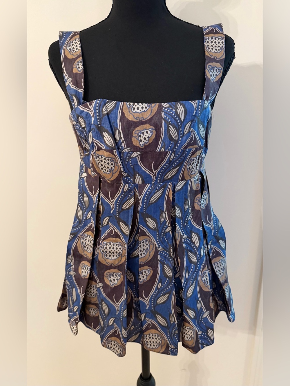 Marni Italian Silk Blue and Brown Floral Camisole Removable Straps Luxury M